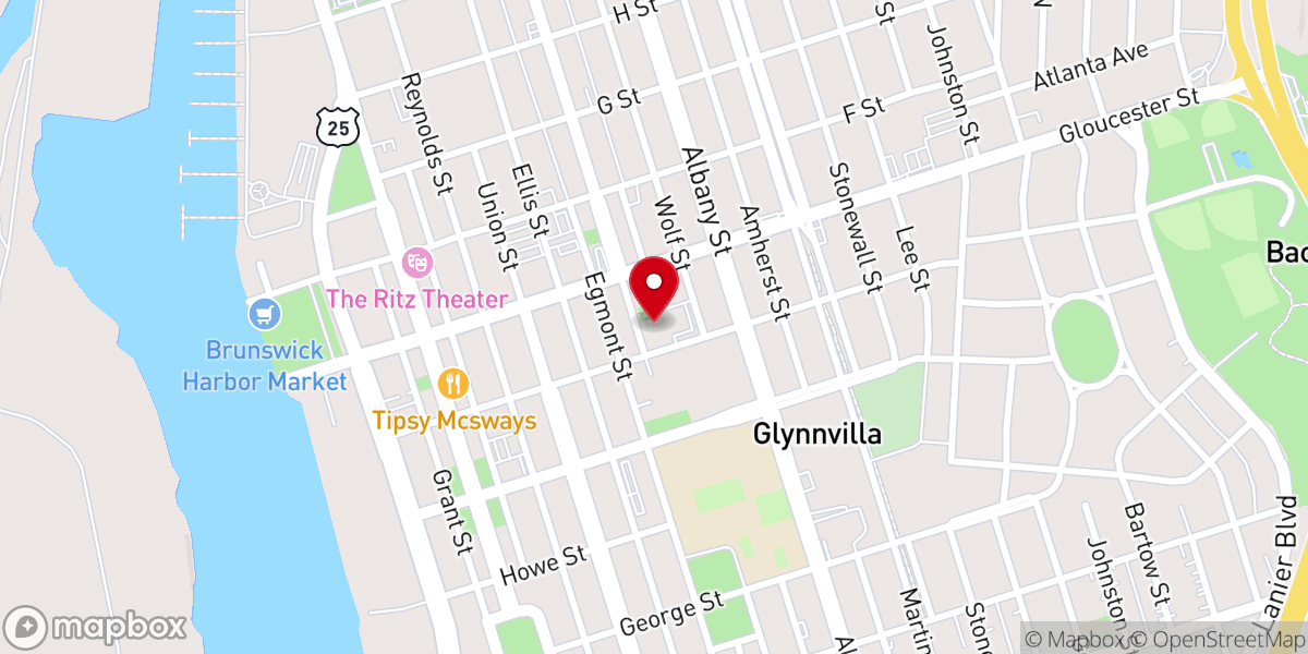 Map showing location of First United Methodist Church of Brunswick