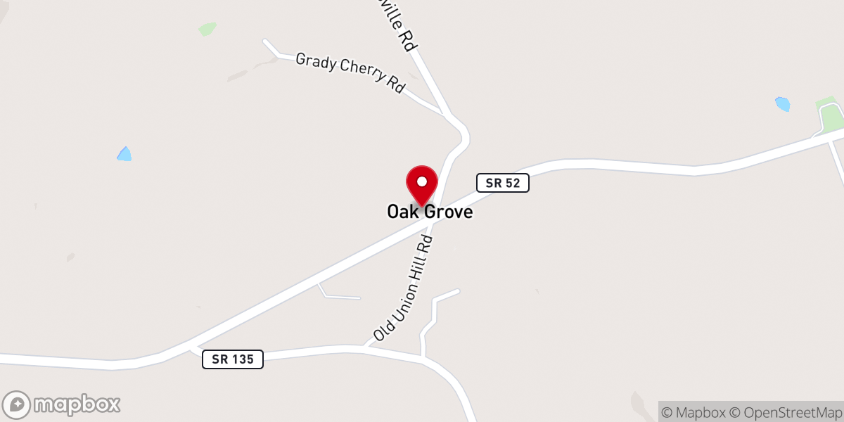 Map showing location of Oak Grove Church