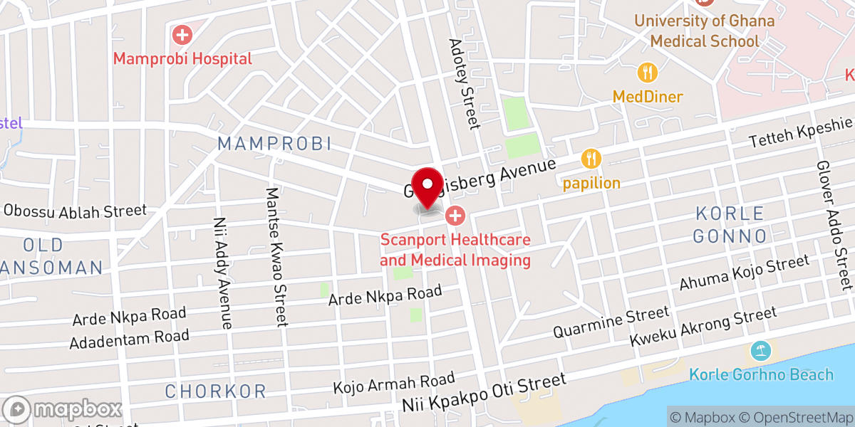 Map showing location of Martyrs of Uganda Catholic Church, Mamprobi