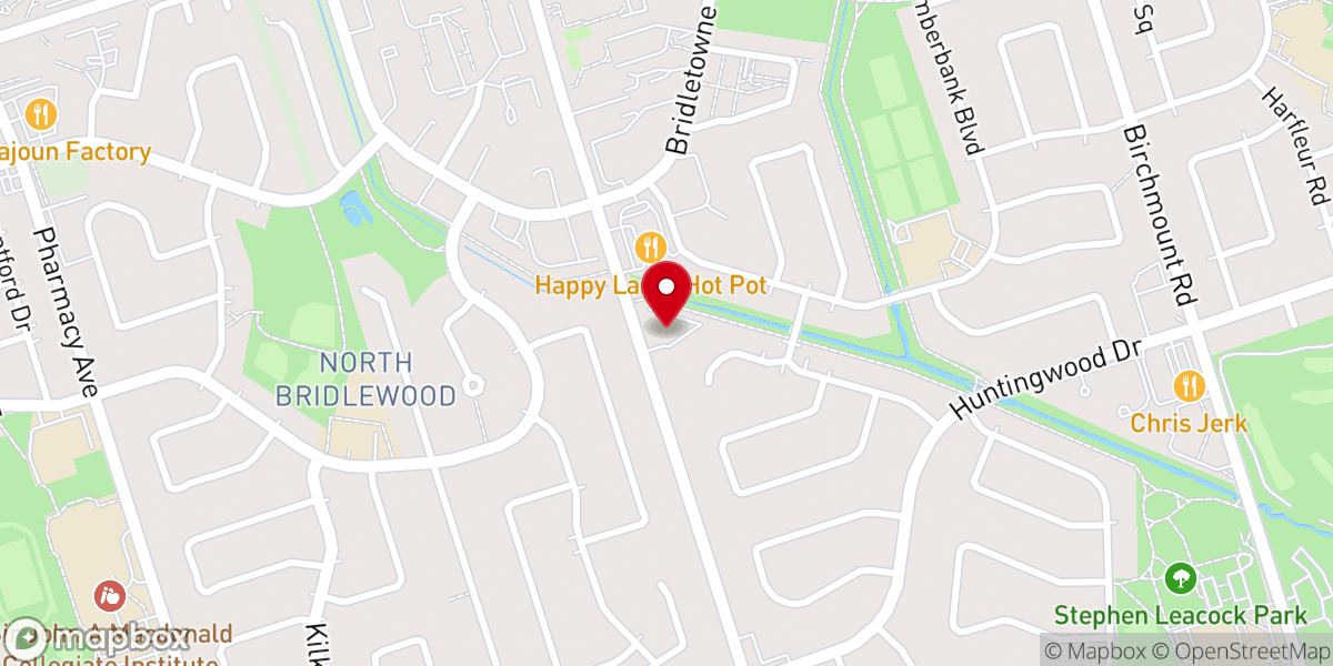 Map showing location of Bridlewood Presbyterian Church