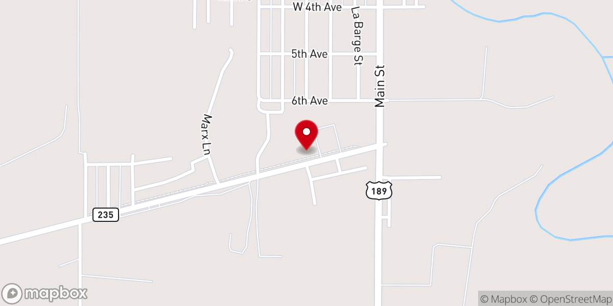 Map showing location of La Barge Church