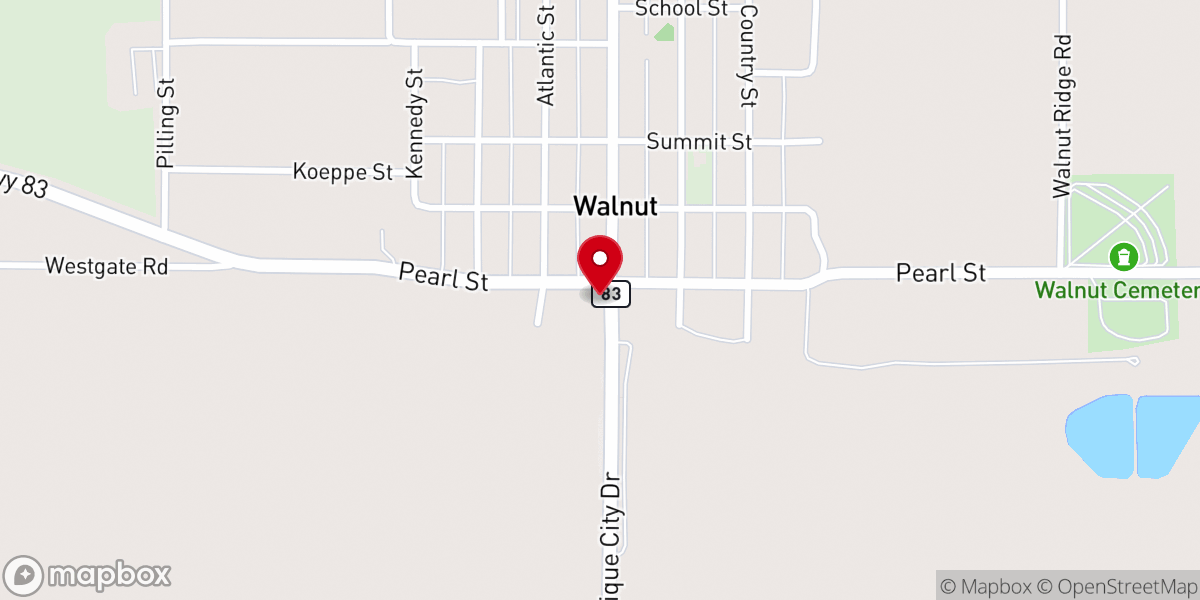Map showing location of Walnut Antique Mall