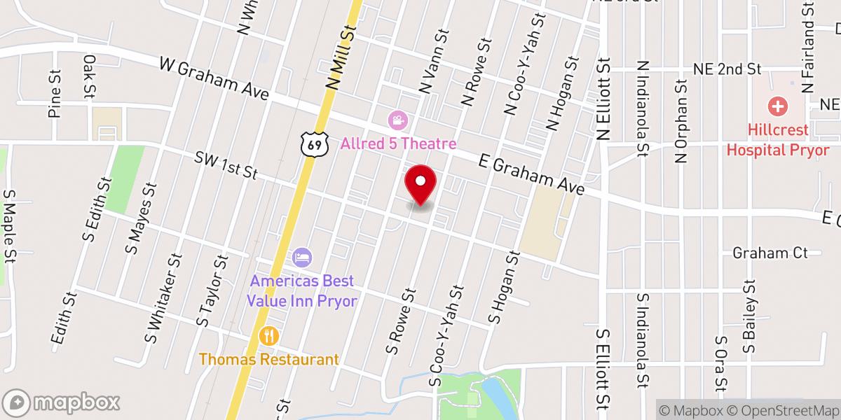 Map showing location of Grace Life Church of Pryor