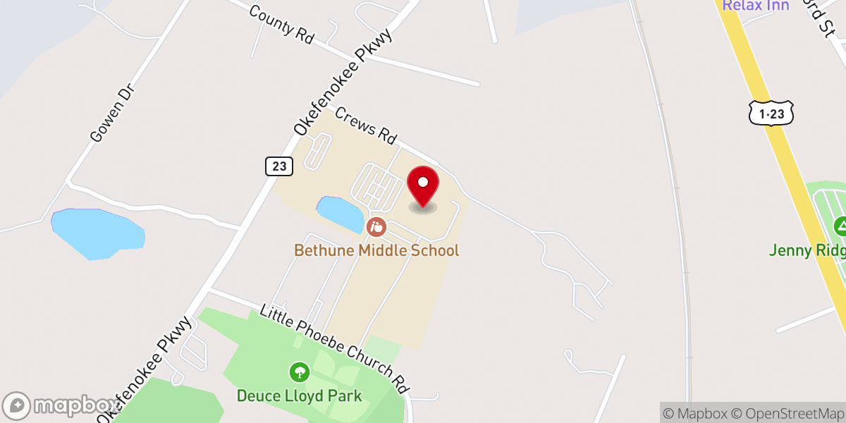 Map showing location of Bethune Middle School