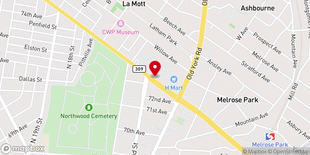 Map showing location of Centre Pointe Church of Philadelphia
