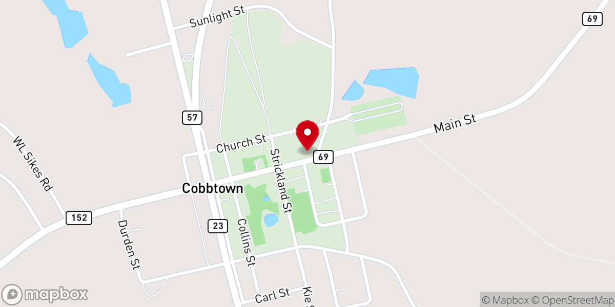 Map showing location of Cobbtown Baptist Church