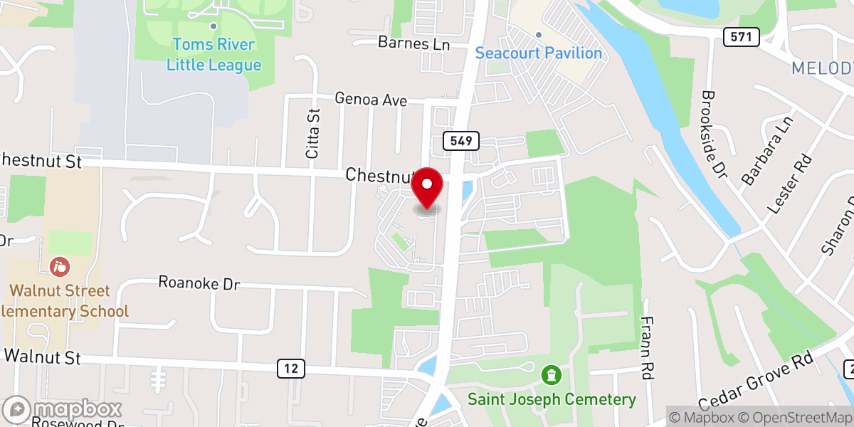 Map showing location of Presbyterian Church of Toms River