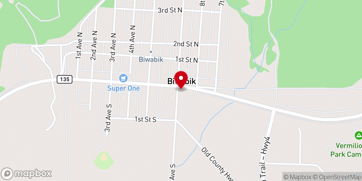 Map showing location of St Johns Church of Biwabik