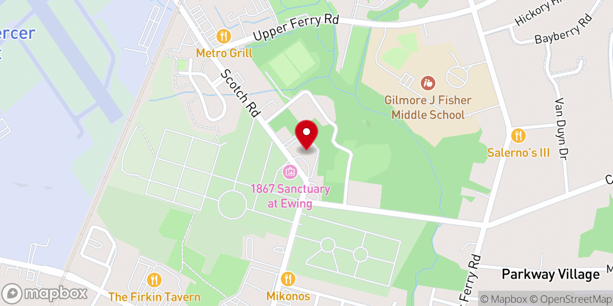 Map showing location of Ewing Covenant Presbyterian Church