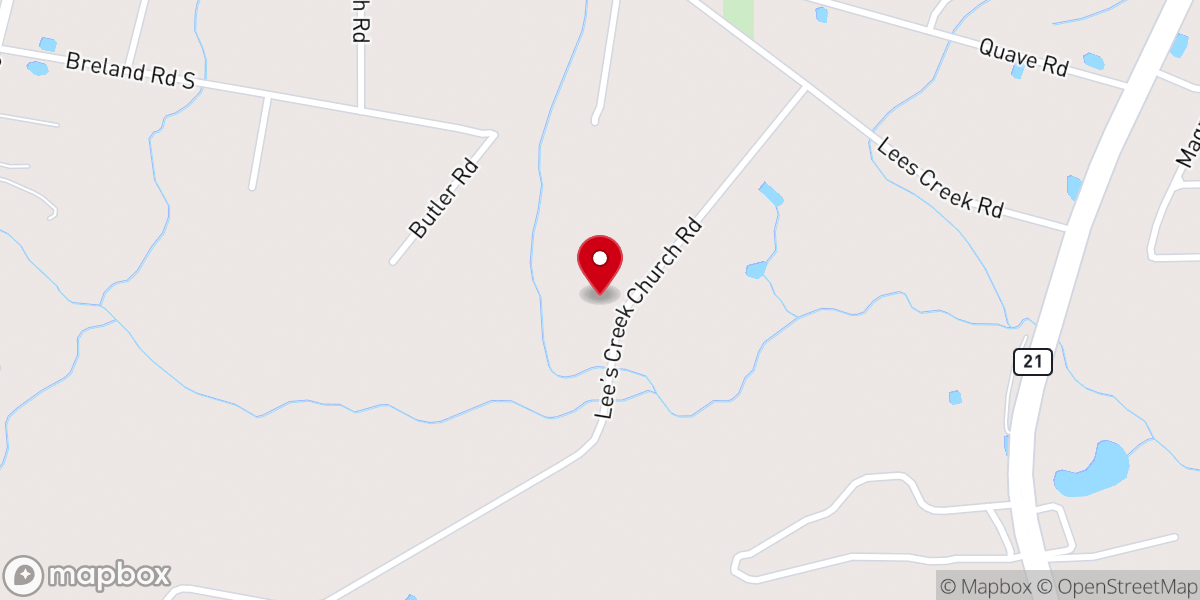 Map showing location of Lee's Creek Baptist Church