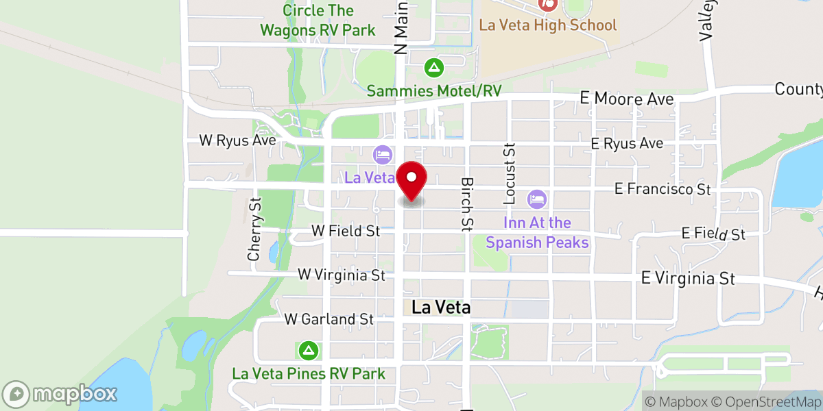 Map showing location of Spainish Peaks Church