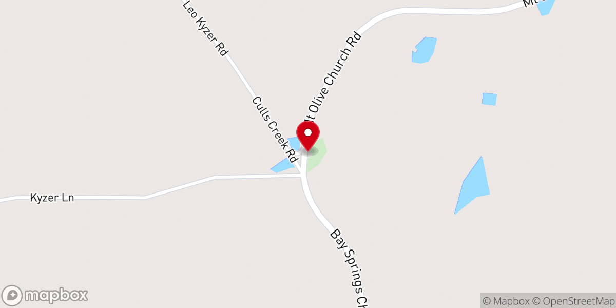 Map showing location of Bay Springs Baptist Church