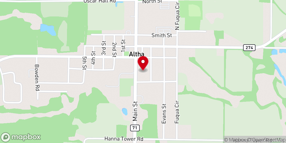 Map showing location of Altha United Methodist Church