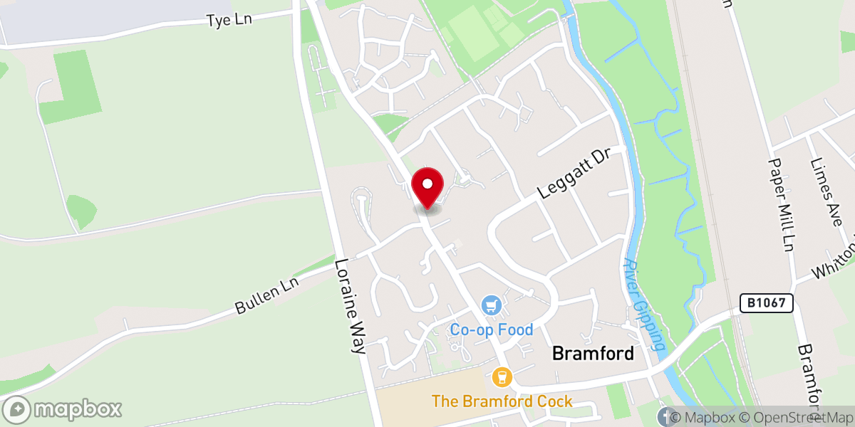 Map showing location of Bramford Methodist Church