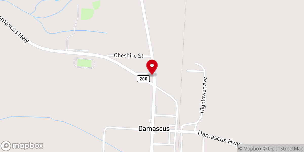 Map showing location of Damascus Methodist Church
