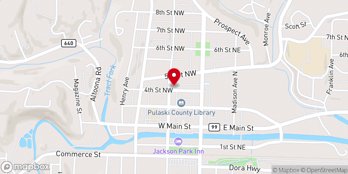Map showing location of First Presbyterian Church - Pulaski Daily Bread - Food Distribution Center