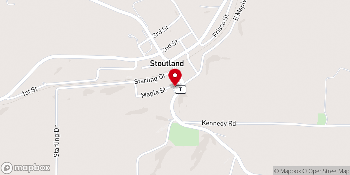 Map showing location of Stoutland Baptist Church