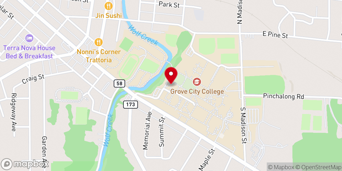 Map showing location of Grove City College