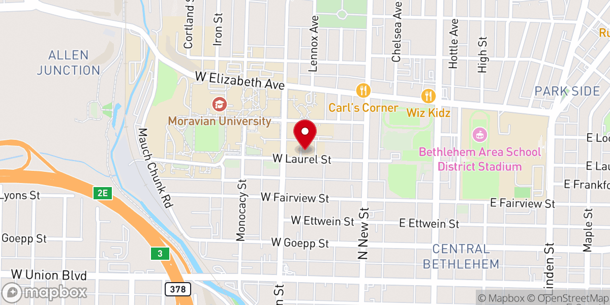 Map showing location of College Hill Moravian Church