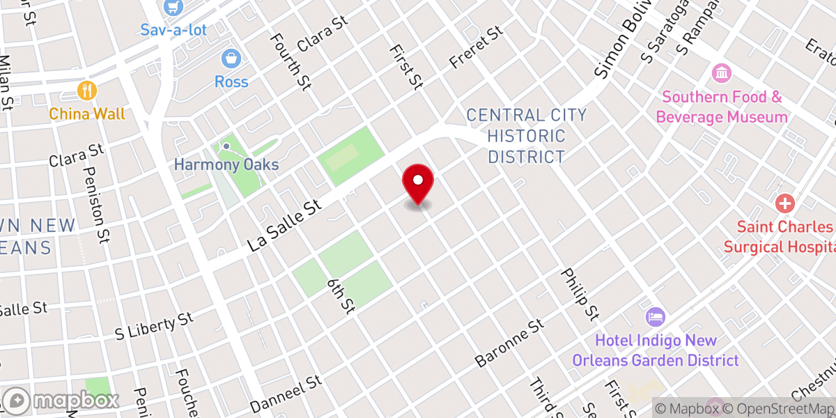 Map showing location of First African Baptist Church of New Orleans