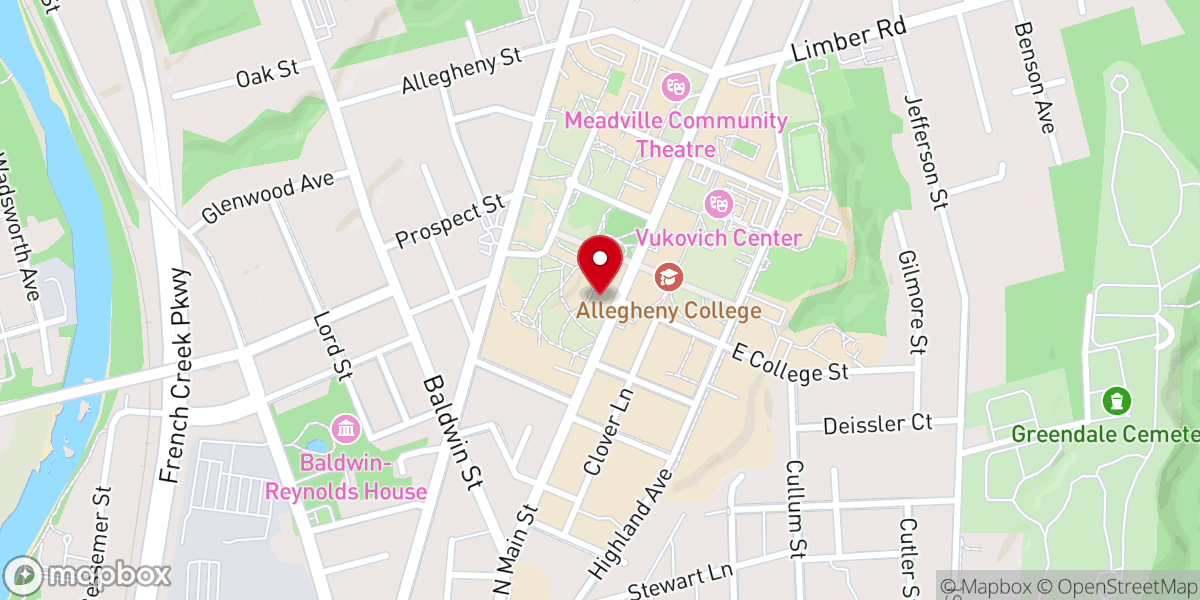 Map showing location of Ford Memorial Chapel