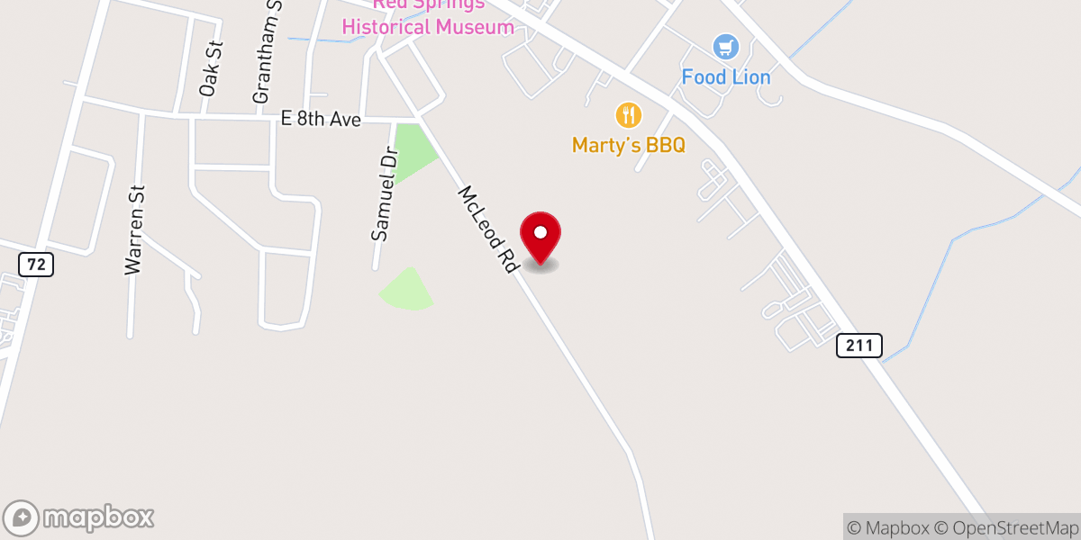 Map showing location of First Free Will Baptist Church
