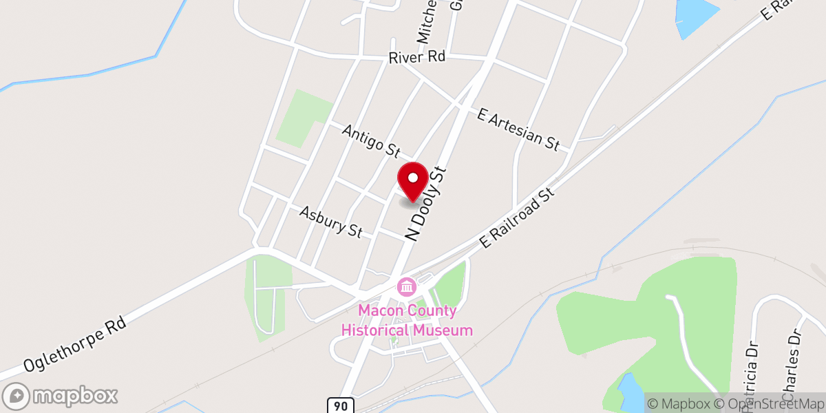 Map showing location of First Baptist Church Montezuma
