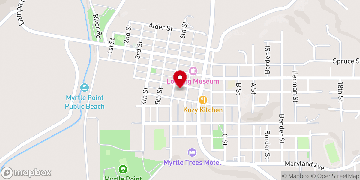 Map showing location of Myrtle Point First Christian Church