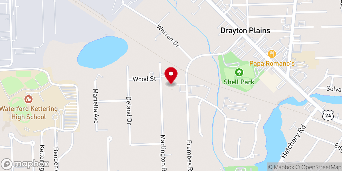 Map showing location of First General Baptist Waterford Michigan