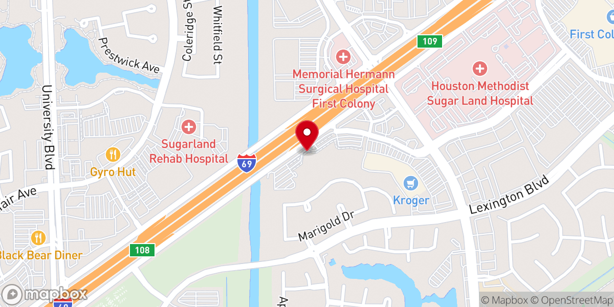 Map showing location of Sugar Land Baptist Church