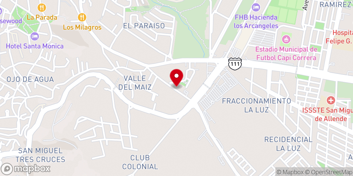 Map showing location of Community Church of San Miguel de Allende