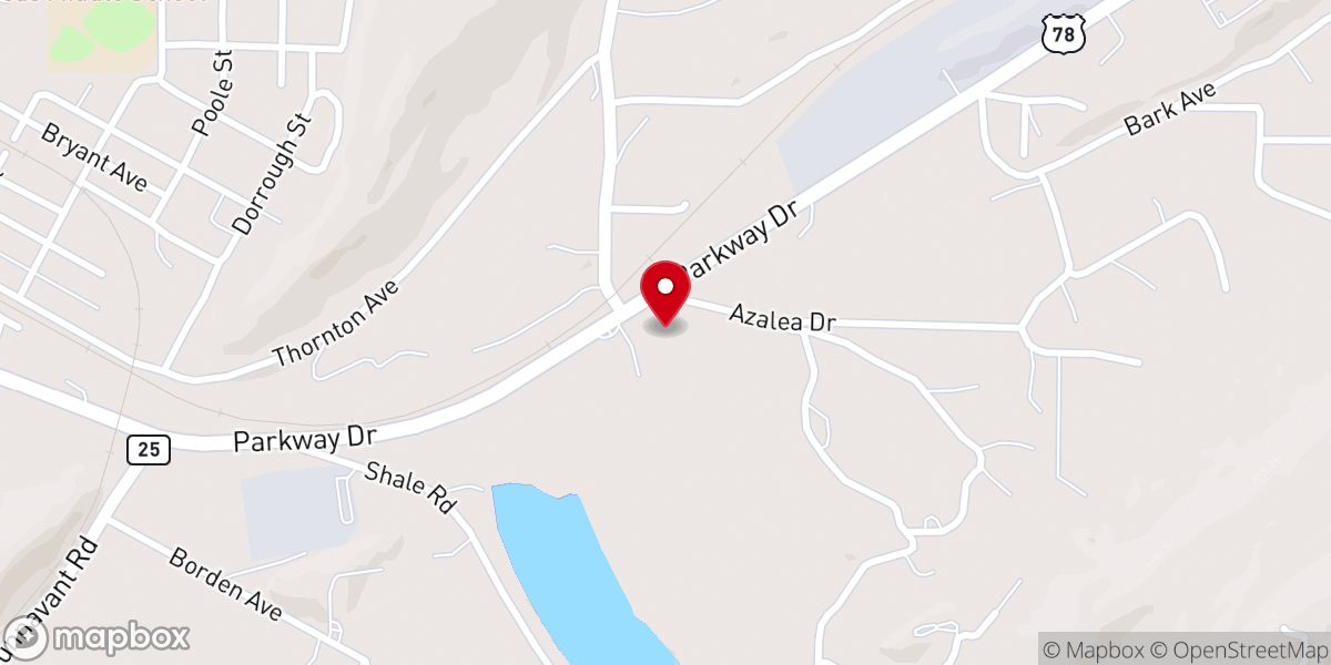 Map showing location of East Grove Baptist Church