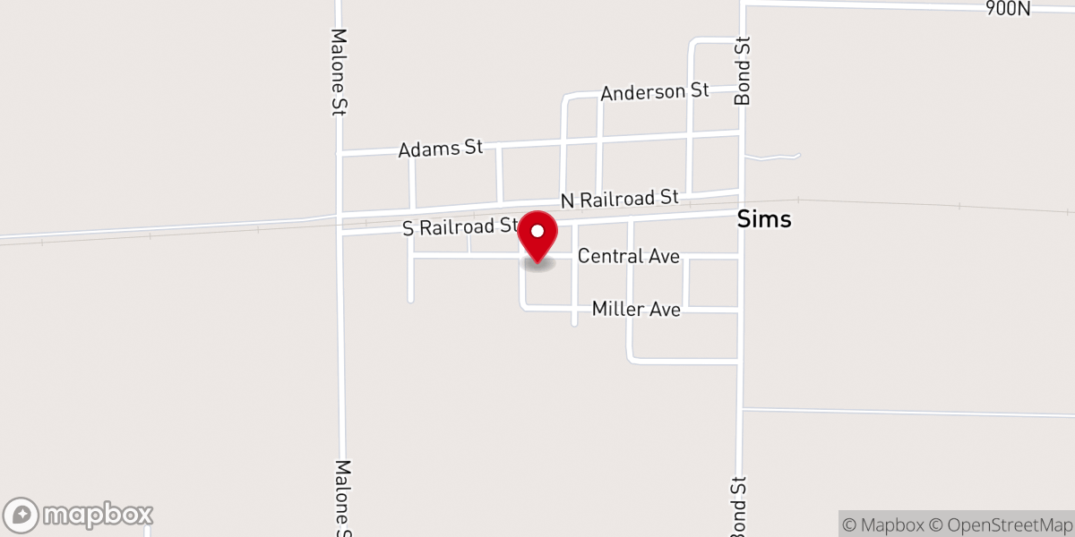 Map showing location of Sims Congregational Church