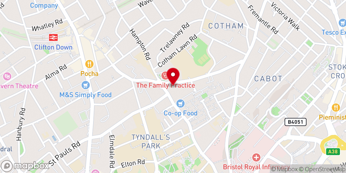 Map showing location of Cotham Parish Church