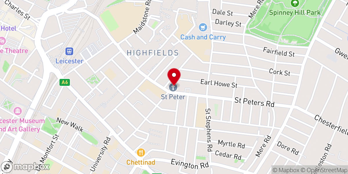 Map showing location of St Peter's Highfields