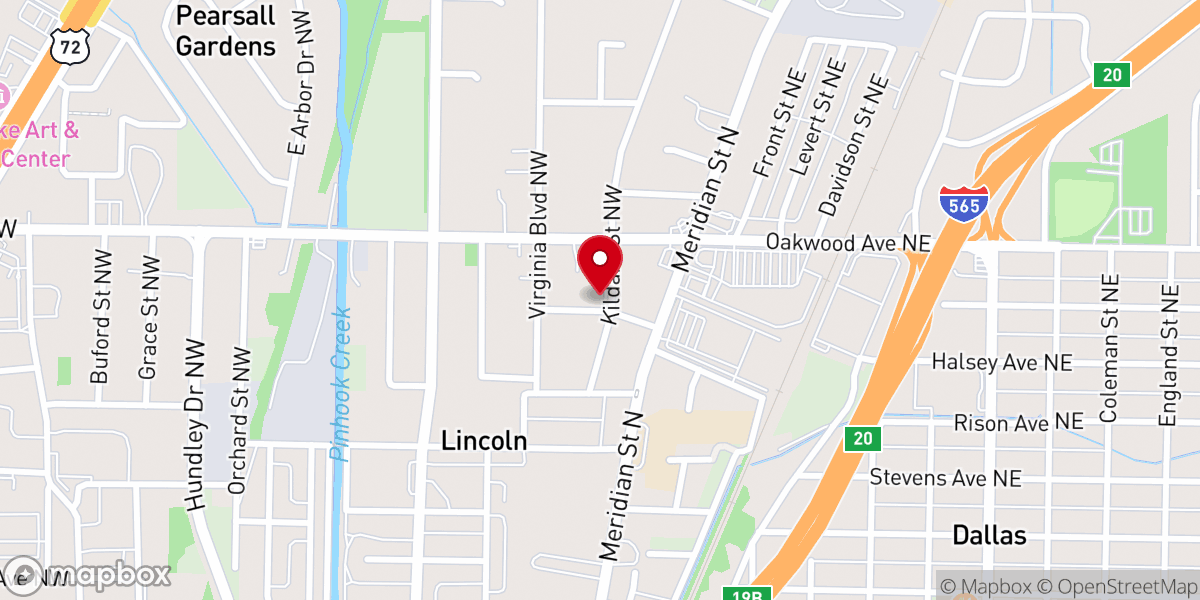 Map showing location of Deeper Life Bible Church Huntsville Alabama
