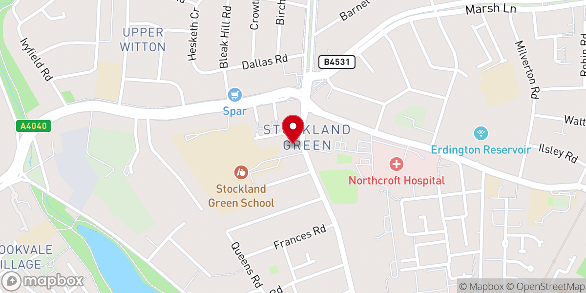 Map showing location of Stockland Green Methodist Church