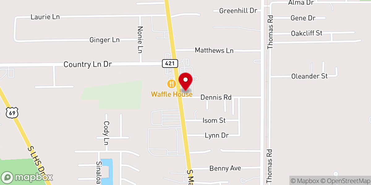 Map showing location of Dickey's Barbecue Pit