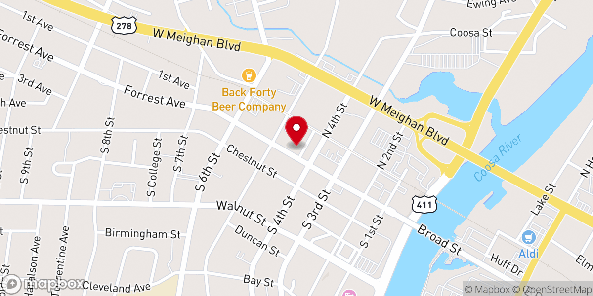 Map showing location of Gadsden Vineyard Church