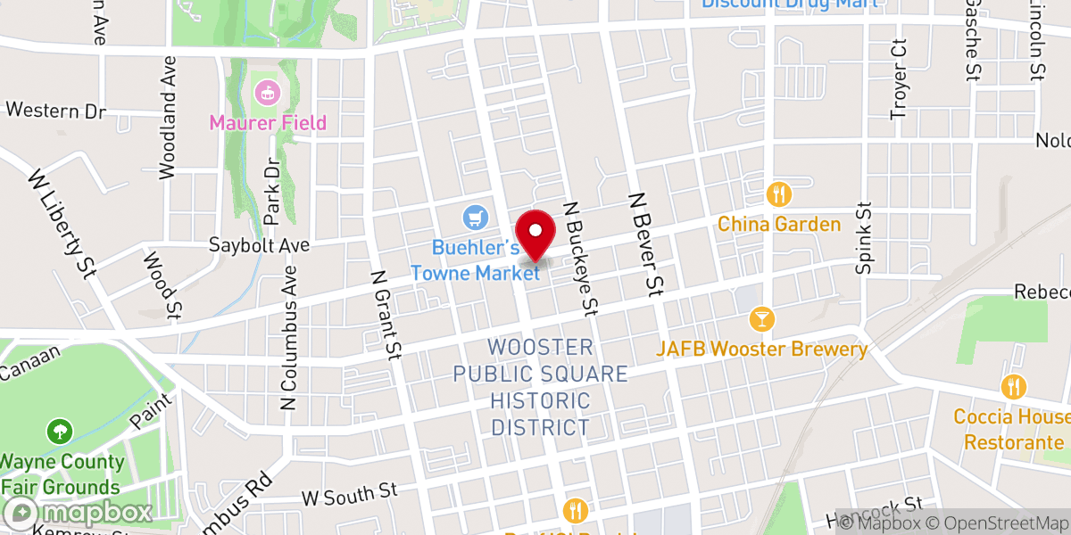 Map showing location of Wooster United Methodist Church