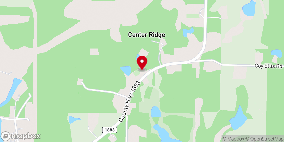 Map showing location of Center Ridge Church