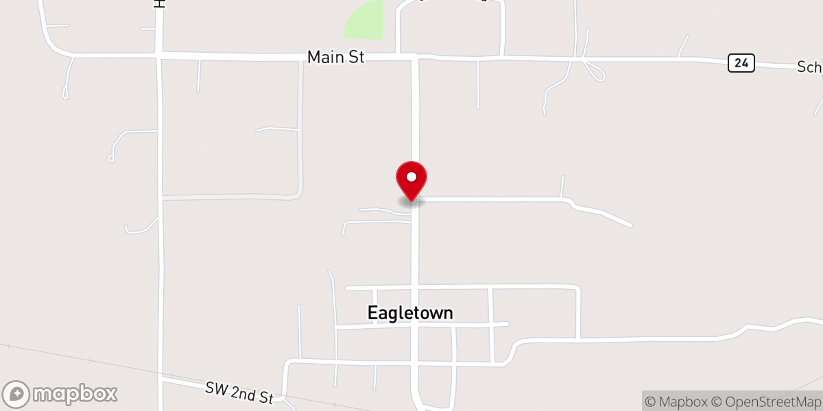 Map showing location of Eagletown United Methodist Church