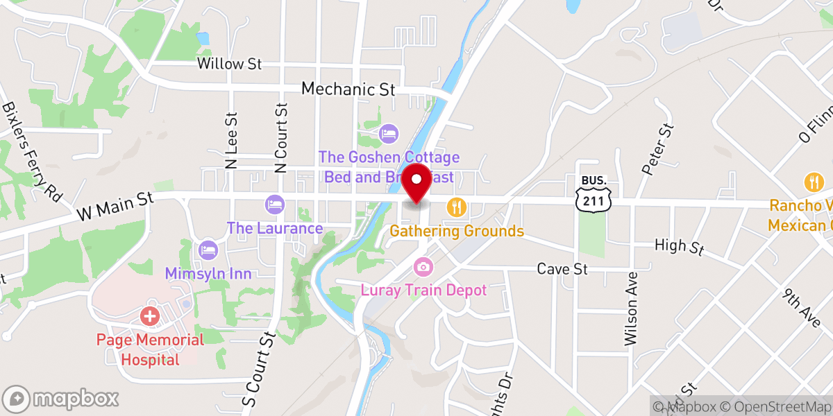 Map showing location of Luray United Methodist Church