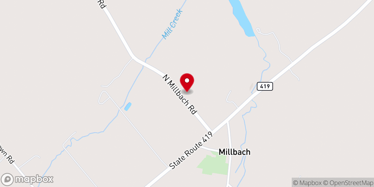 Map showing location of Millbach Mennonite Church (Weaverland Conference)