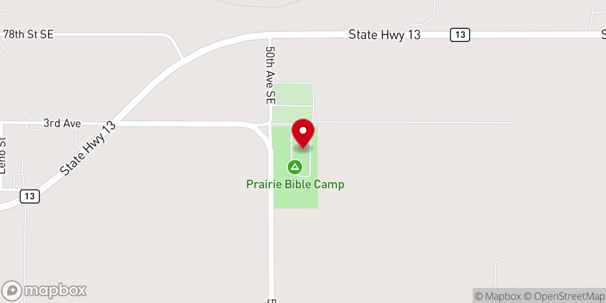Map showing location of Prairie Bible Camp