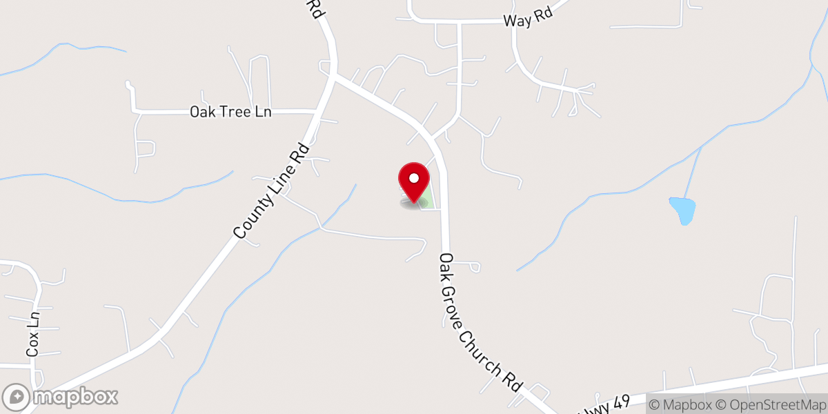 Map showing location of Oak Grove Baptist Church