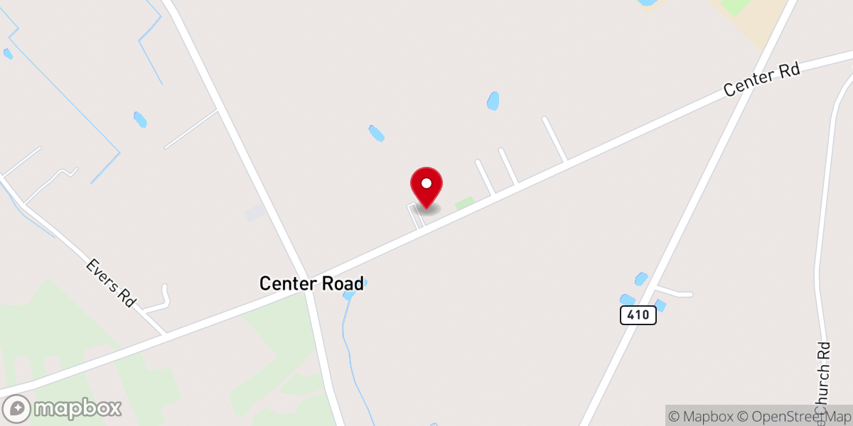 Map showing location of Center Road Baptist Church
