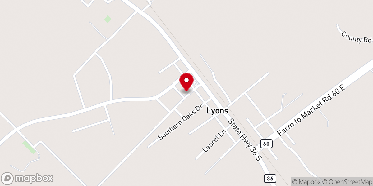 Map showing location of First Baptist Church of Lyons