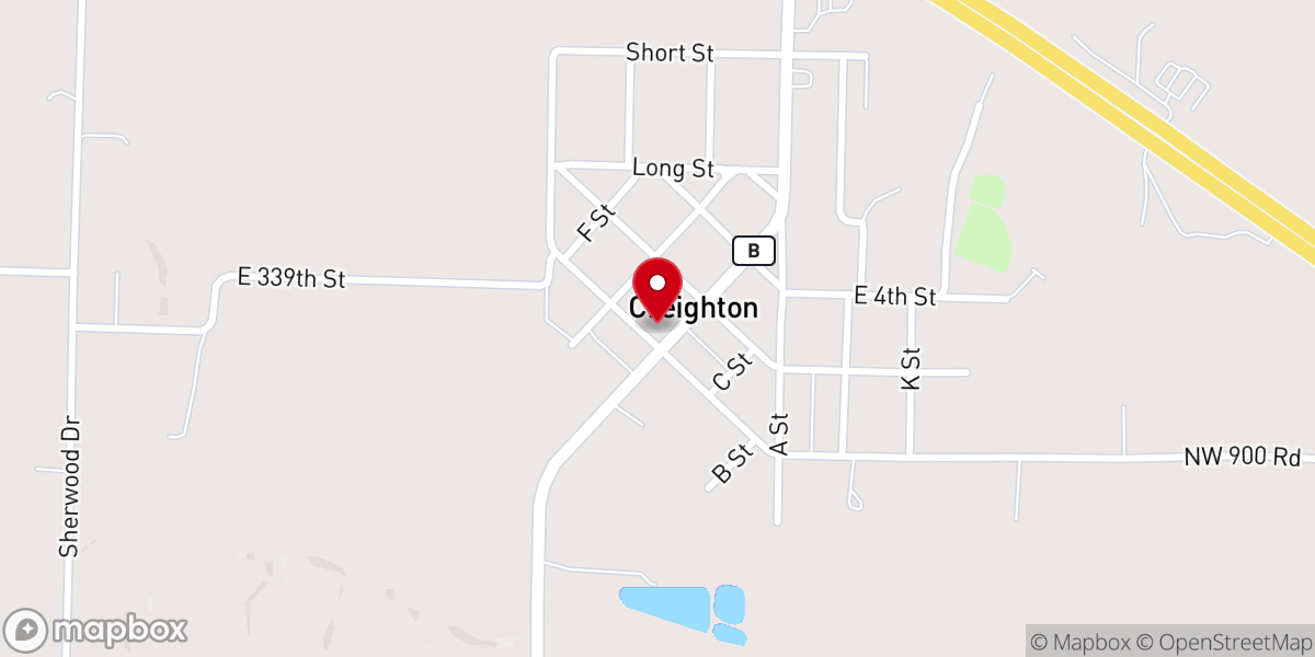 Map showing location of Creighton City Hall