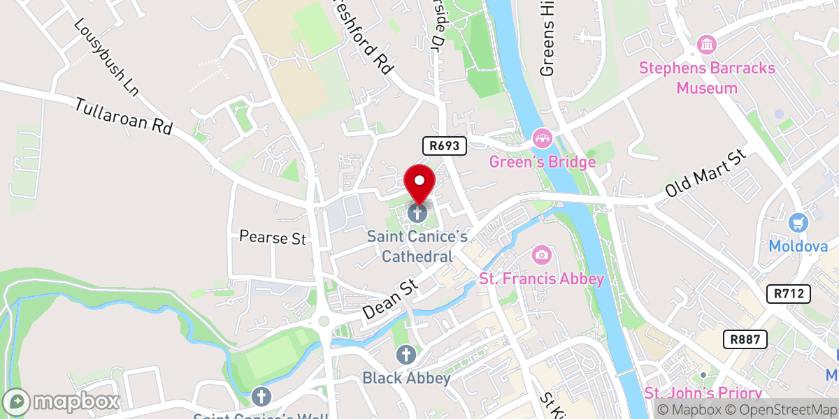 Map showing location of St Canice's Cathedral